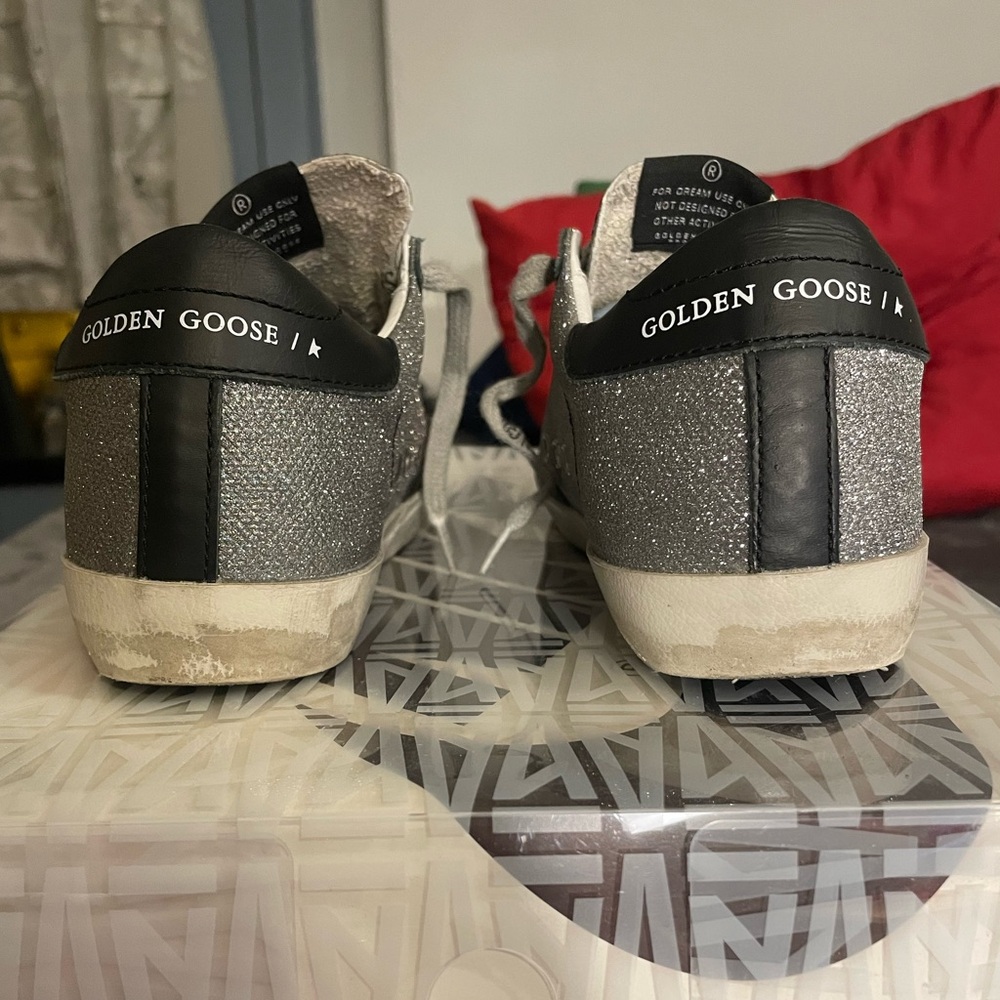 Golden Goose Shoes Superstar Silver Glitter Sneakers with Black Star - Picture 8 of 13